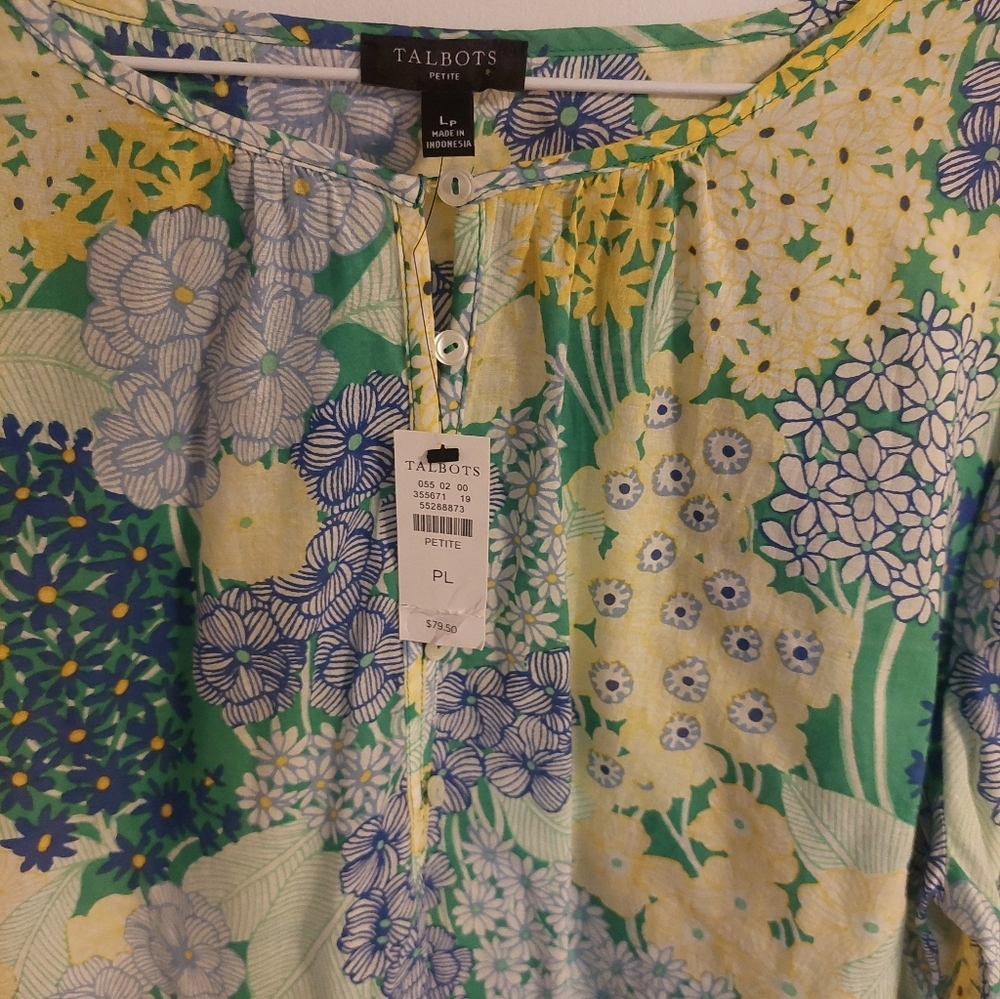 Talbots Floral Print Blouse in Blue and Green - Picture 3 of 4